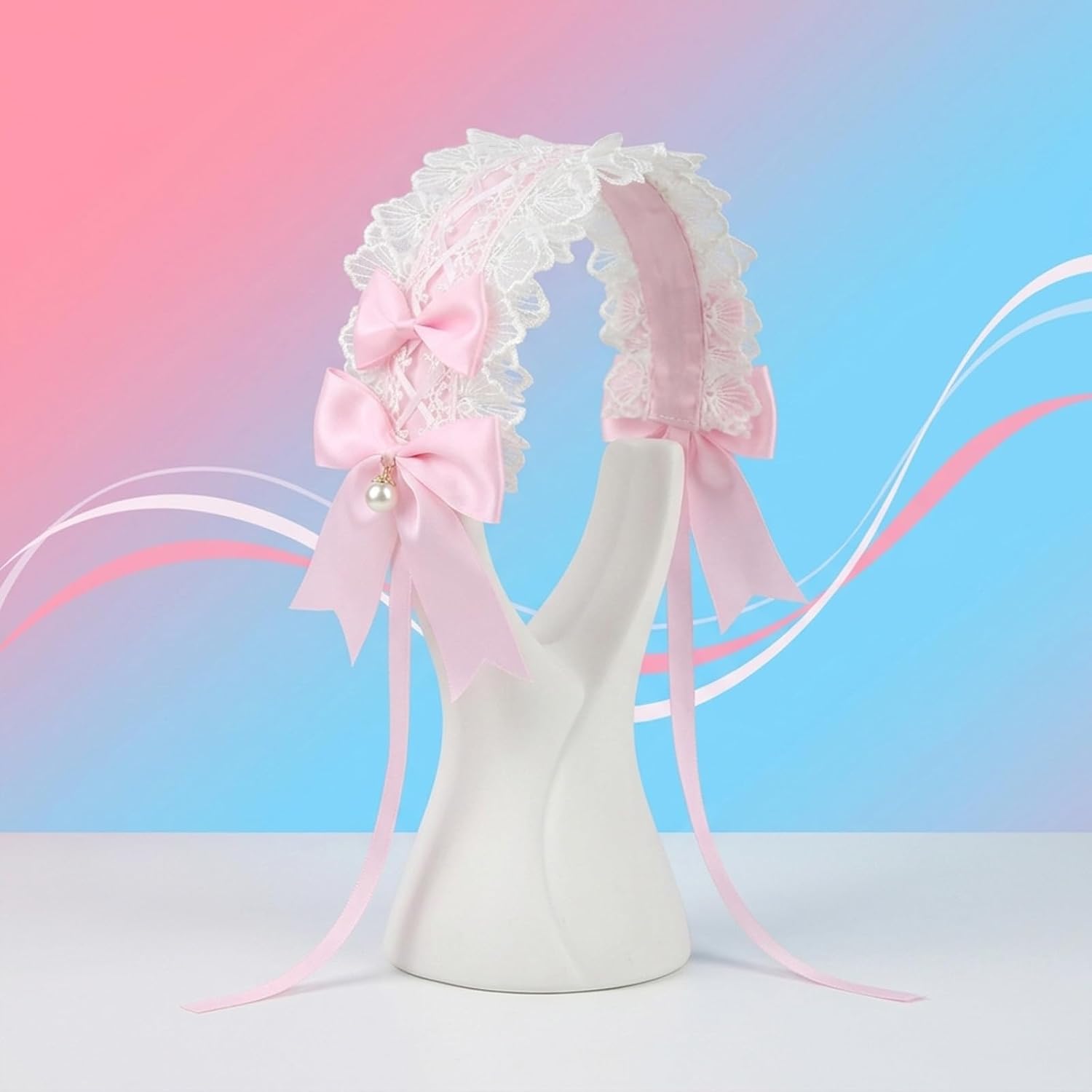 Pink Lolita Headband, Lace Vintage Hair Accessory for Women image 3