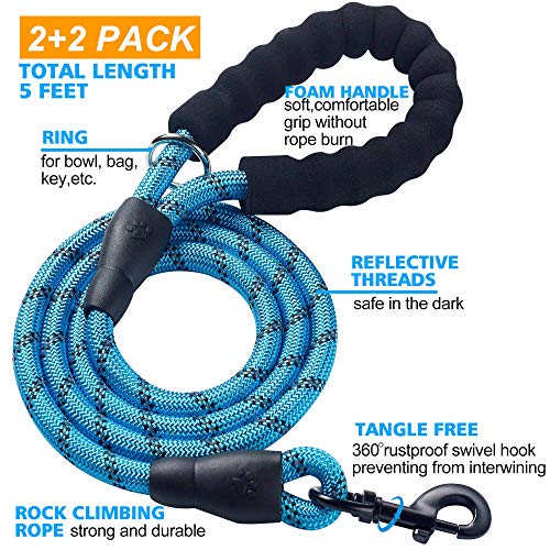Ladoogo 2 Pack 5 Ft Heavy Duty Dog Leash With Comfortable Padded Handle Reflective Dog Leashes For Medium Large Dogs #TOP1