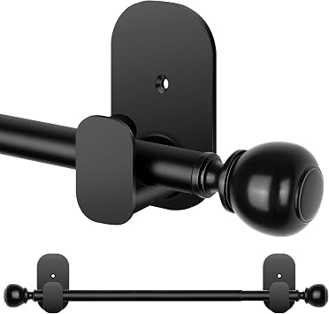 Adjustable Curtain Rods for Windows No Drilling 32 to 58 in, USFOOK 5/8 Inch No Drill Drapery Rod with 3M Adhesive Brackets, Renter Friendly Curtain Pole with Black Round Finials