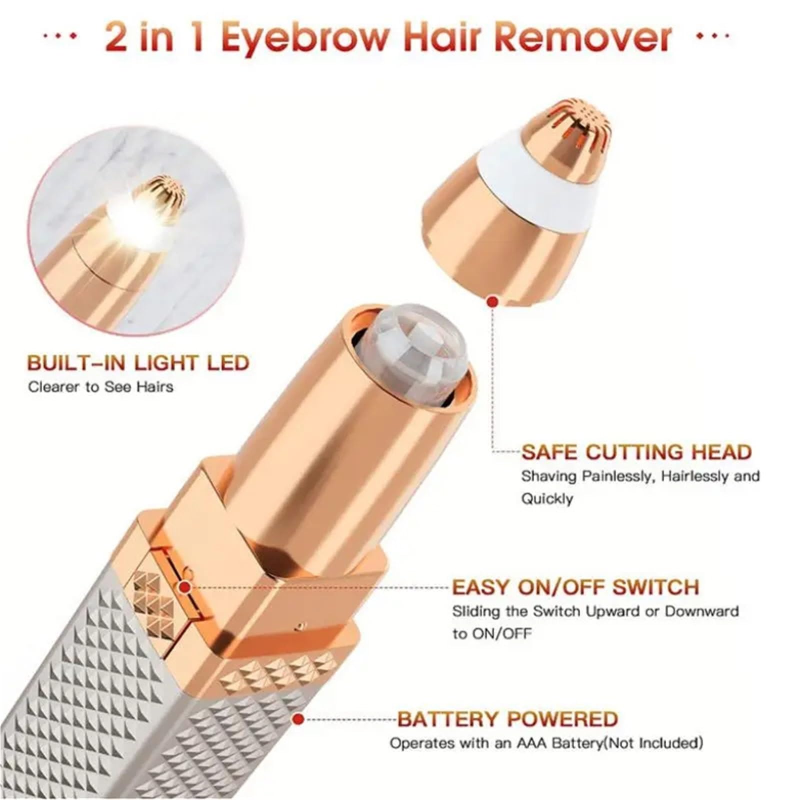 Épilateur facial 2 en 1, mini tondeuse à sourcils pour femme, rasoir électrique à lèvres, recharge USB, multifonctionnel, indolore, outils de maquillage (Champagne)