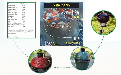 Miniatura 5 de Vorcano BBQ Brand - Cono de parrilla de carbón Vortex de acero inoxidable compatible con hervidor Weber, huevo verde grande, Kamado Joe