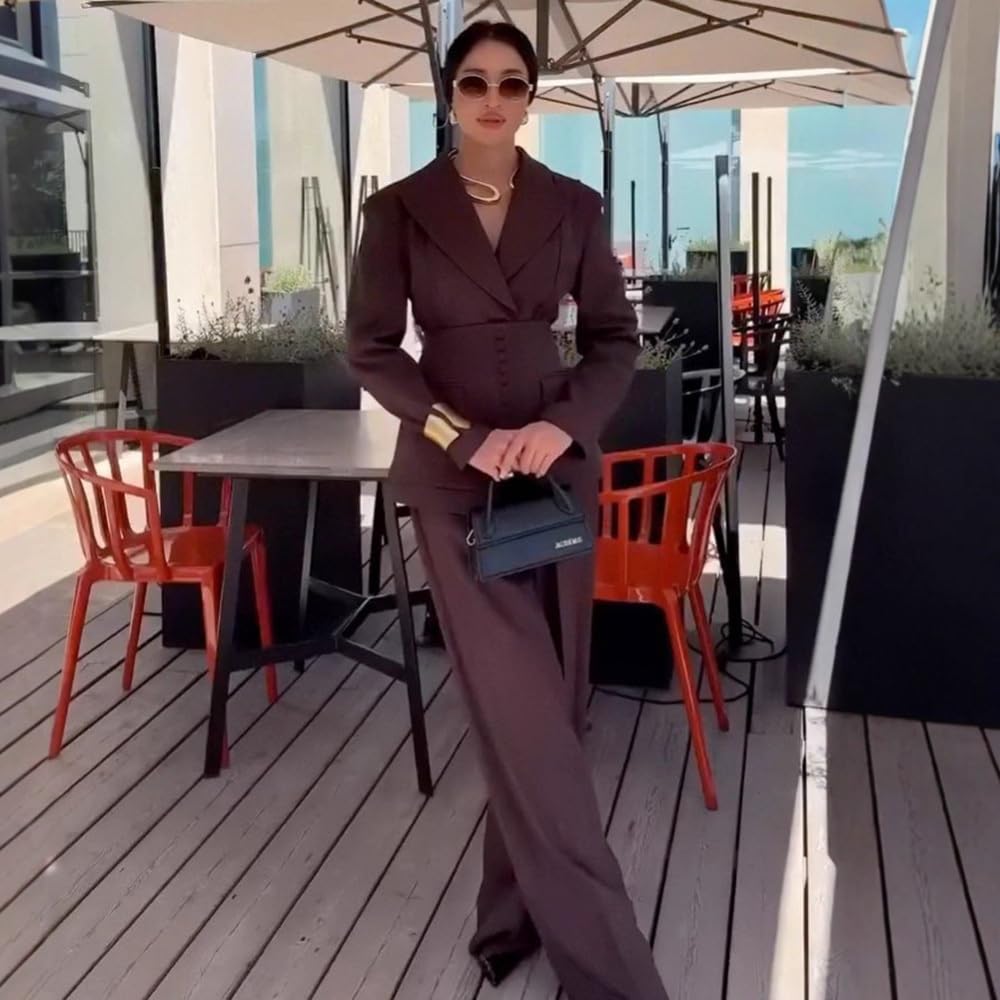 Kromoc Donna Due Pezzi Vestito Picco Risvolto Doppio Petto Bottoni Quotidiano Giacca Pantaloni Set Formale Smoking