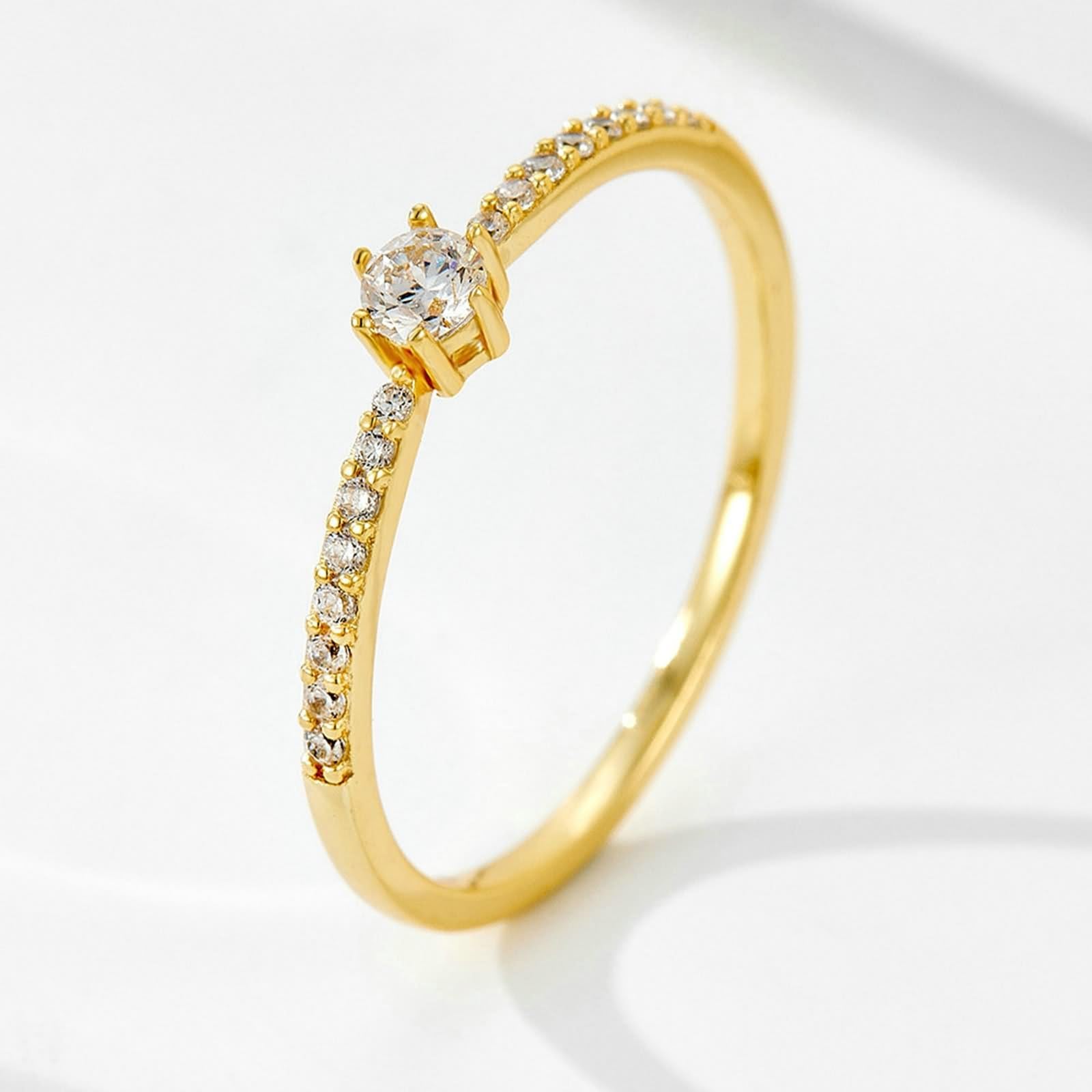 Anillos bohemios para mujer, apilables, estrechos, con moissanita, oro amarillo, regalos únicos