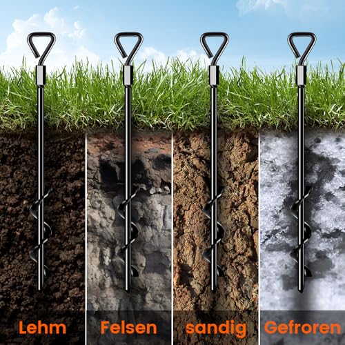 Bodenanker Erdanker Set - 4 Stück Heavy Duty Zum Eindrehen für Zelte, Trampolin, Schaukelgestell, Garten, Vordach - Zeltanker, Zeltschrauben für Camping, Widerstandsfähig Gegen Starken Wind