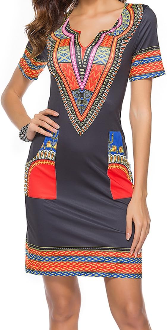African Dresses for Women Casual Vintage Attire Bohemian Dashiki Traditional Ethnic Midi Dress