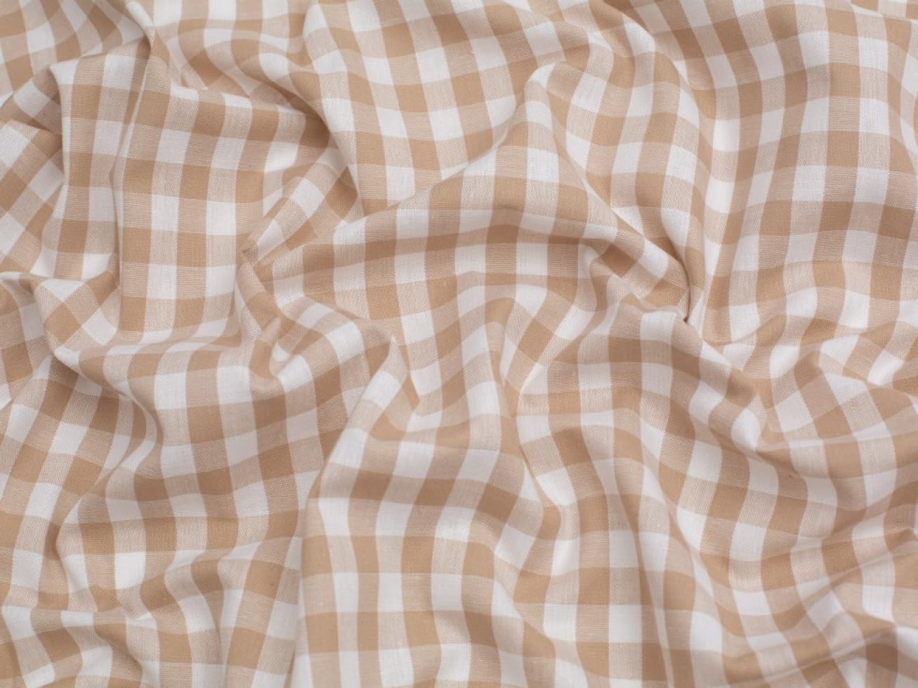 Minerva 3/8 inch 100% Cotton Gingham Fabric Beige - per