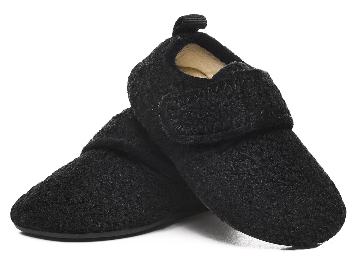 SLEVEL Comfort Toddler Slippers Lightweight Little Kids Indoor Non Slip Grip Winter Fuzzy Warm House Floor Home Shoes for Boys Girls (S191006Black19)