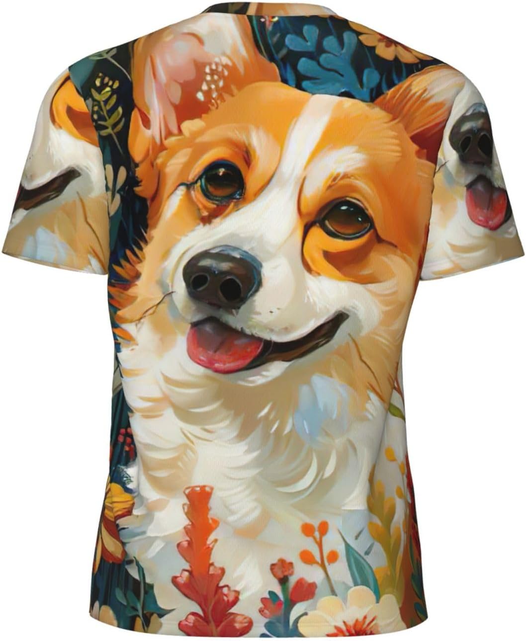 Corgi Floral Flowers Spring Garden Print Mens Short Sleeve Mesh T-Shirt Breathable Athletic Gym Running Casual Sports Wear