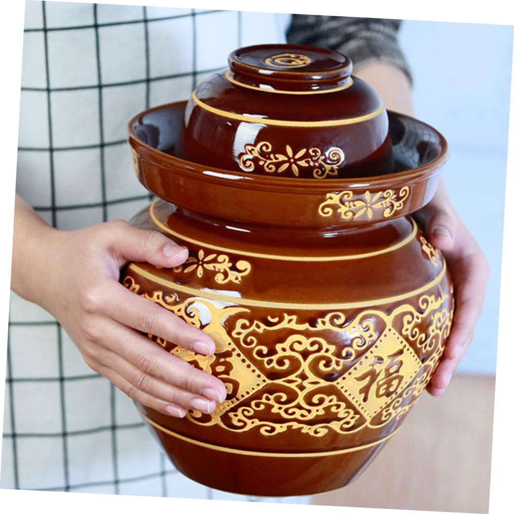 Milisten Steingut Gurkenglas 1 Satz aus Keramik, Braun, ca 2 Kg | Sichuan Kimchi Glas, Versiegelter Behälter für Eingelegtes Gemüse, Glatte Oberfläche