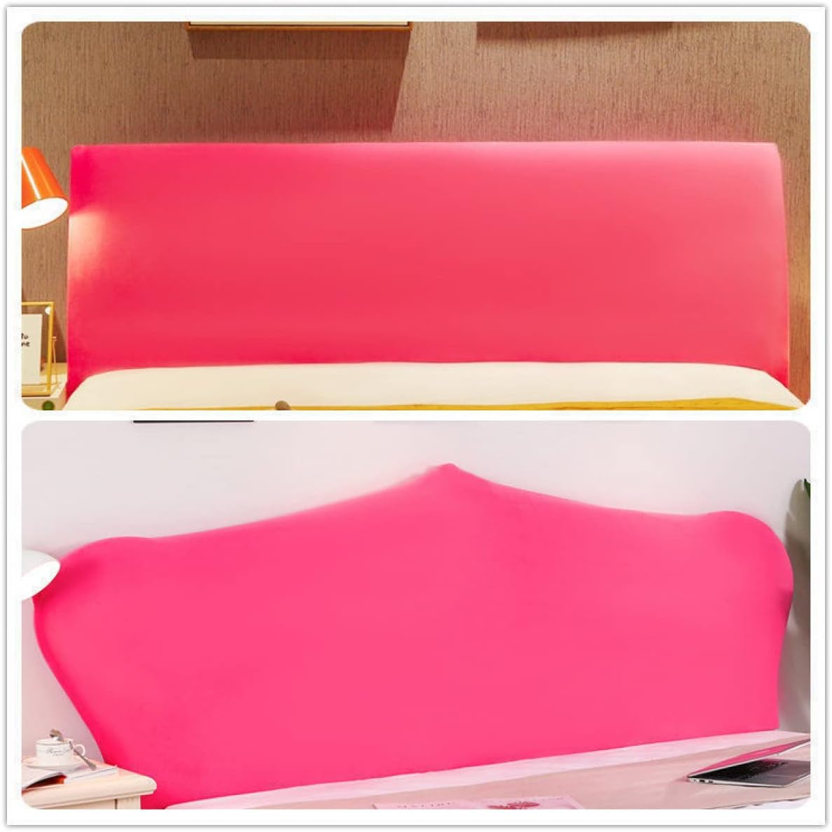 Velvet Bed Headboard Slipcover Full Queen Cal King, Stretch Curved Bed Headboard Cover Soft Dustproof Protector for Bed Head Cover Bedroom Decor-Pink 1||Queen:140-160cm/55-63in