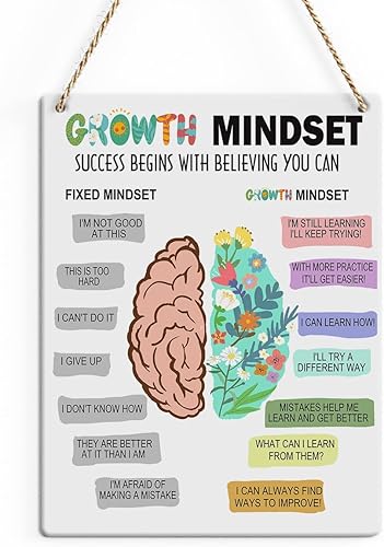 Pósteres rústicos de mentalidad de crecimiento, regalo de psicólogo, terapia de salud mental, letrero de decoración de madera, afirmaciones