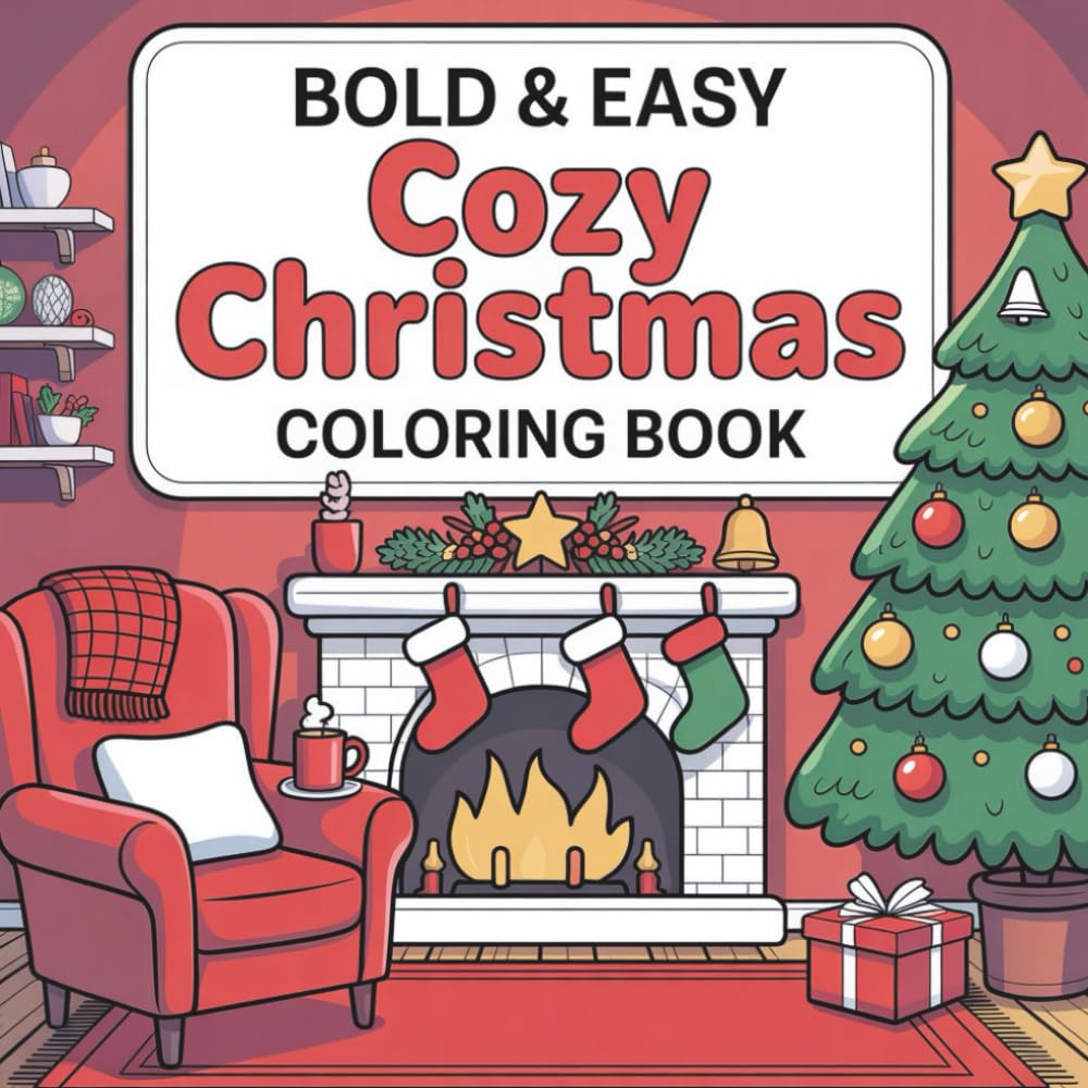 Bold and Easy Christmas Coloring Book: Super Cute Hygge Christmas coloring book suitable for all ages