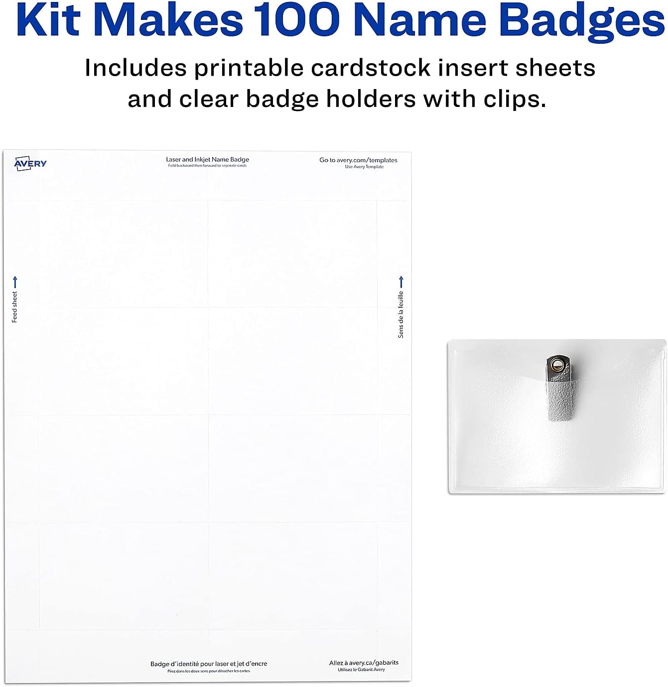 AVE74461 - Avery Badge Holder Kit w/Laser/Inkjet Insert