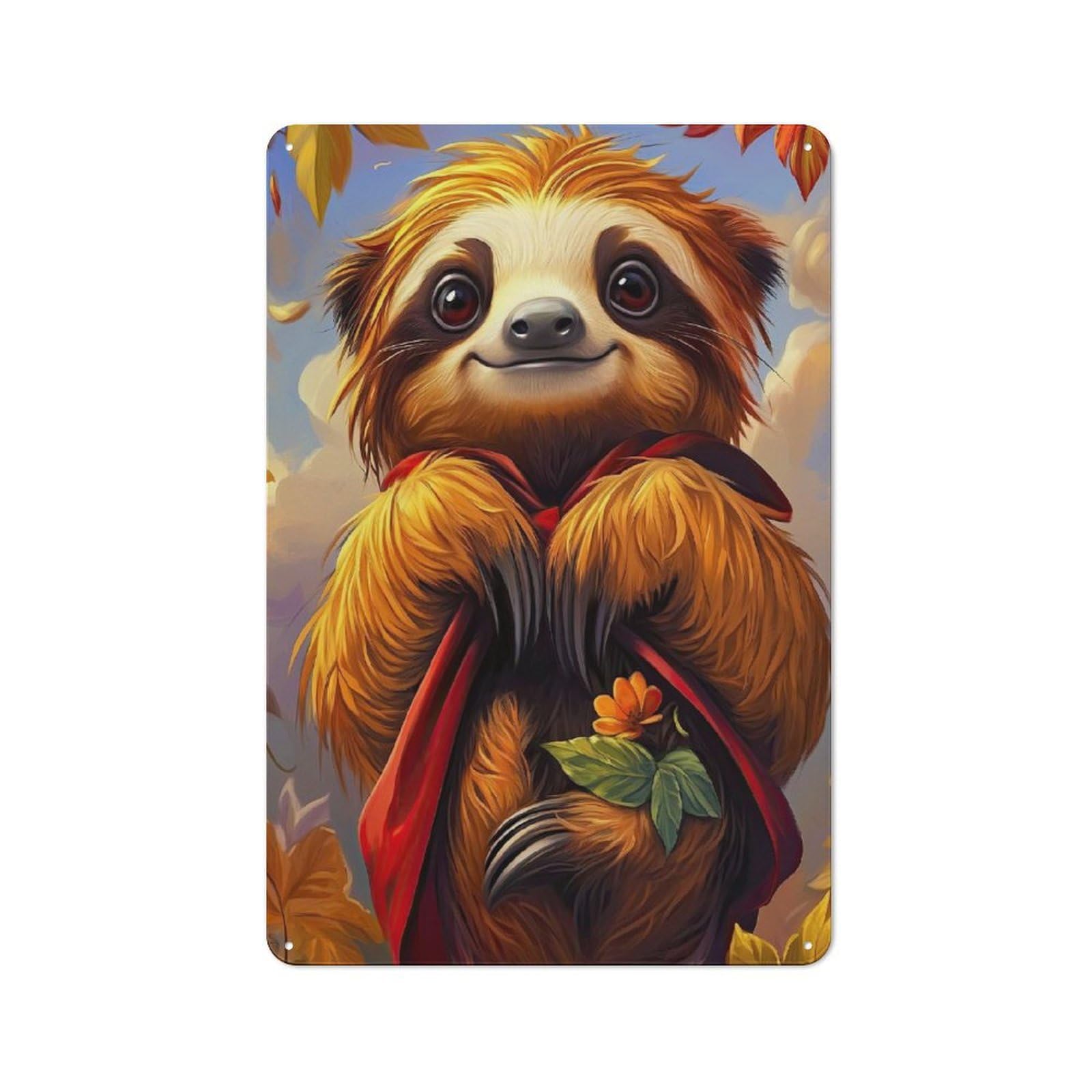 Junmoney Style-13 Retro-Style Tin Sign 30X20cm Featuring Cute Sloth With Flower For Hallway Wall, For Garage, Workshop And Man Cave Decoration