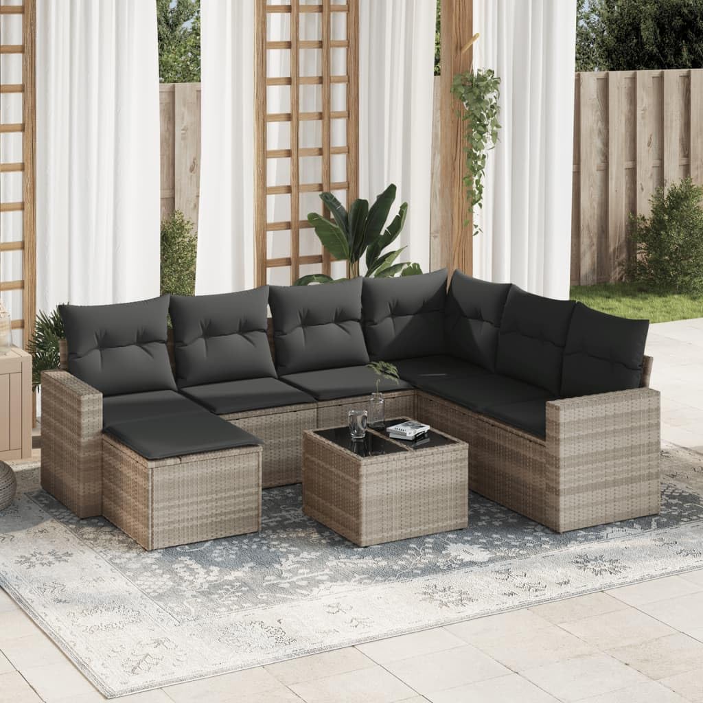 Zestaw 8 sztuk sofy ogrodowej z poduszkami jasnoszary Polyrattan wielofunkcyjny zestaw mebli ogrodowych zestaw patio nadaje się na balkon