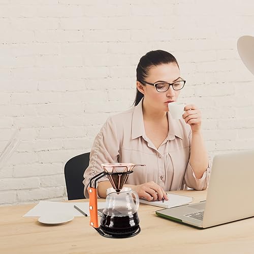 Miniatura 9 de Soporte para gotero de café, soporte para taza de filtro, soporte para gotero de café de alambre de acero inoxidable con funda de cuero para filtros