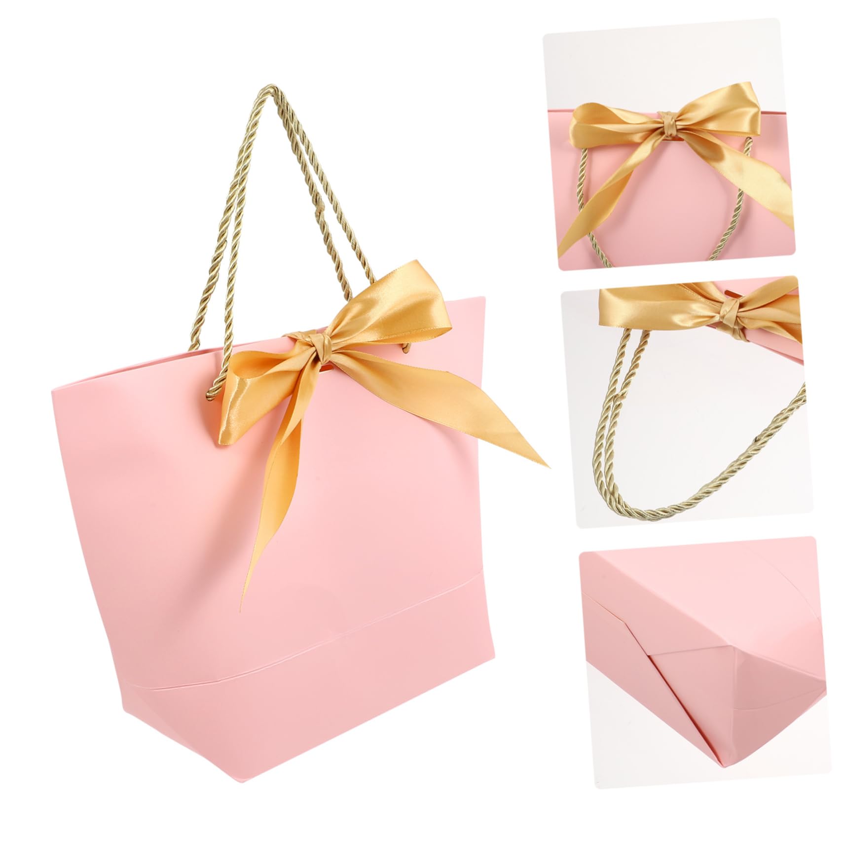 NIYANGLE Papier Verkaufstüten Wiederverwendbar Rosa 12 Stück mit Schleifenmuster Praktische Tragetaschen für Geschenke und Kleidung