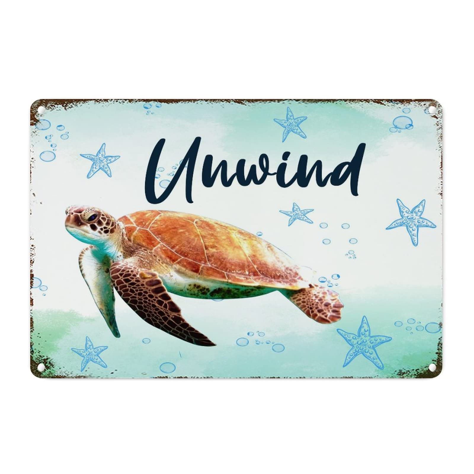 Panneau mural tortue de mer en métal vintage pour salon style bord de mer