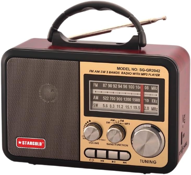 Portable Multi-Function FM/AM/SW Radio with MP3 Player, Built-in BT, USB/TF Support, 2000mAh Battery, SG-GR2042