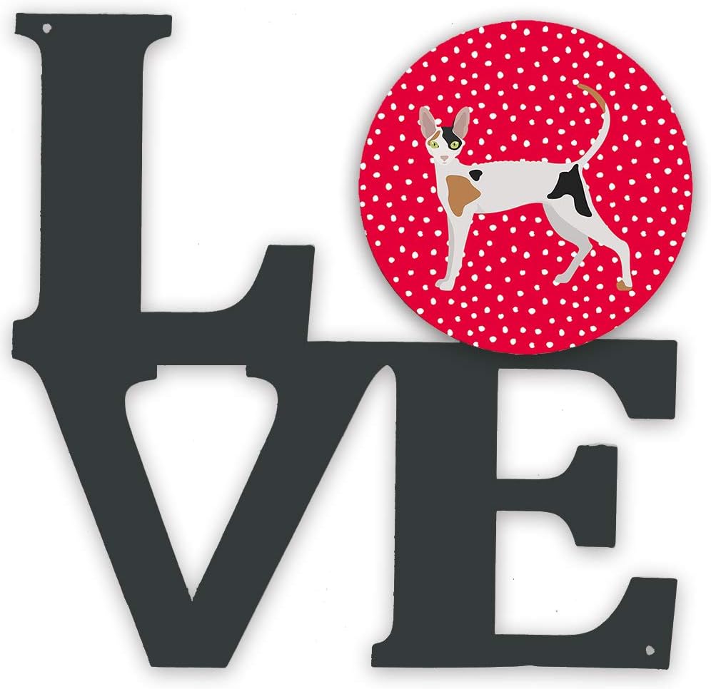 Caroline's Treasures CK5592WALV Cornish Rex Cat Love Metal Wall Artwork LOVE, Red Indoor Outdoor Art Decor Patio, Bathroom, Kitchen Colorful Aluminum and Black Steel Sculpture