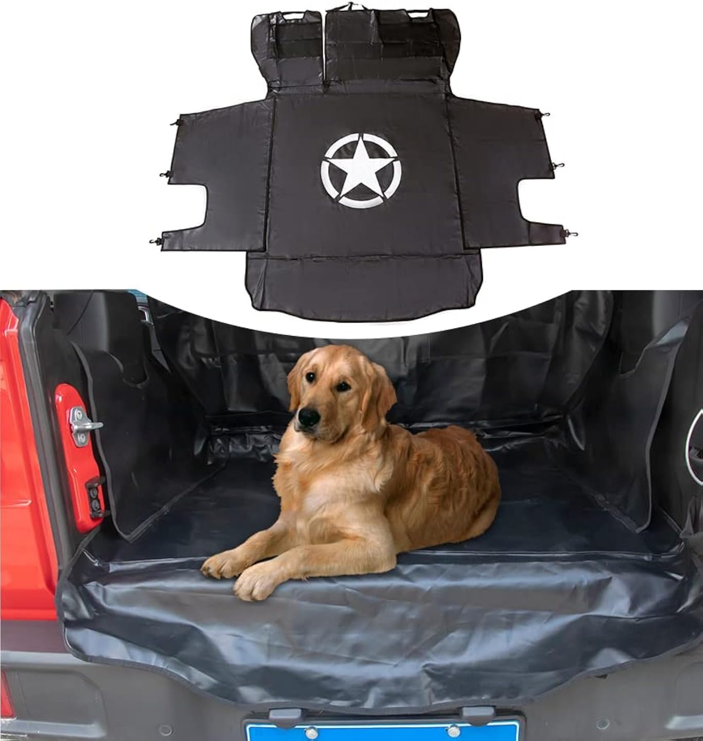 Dog Cargo Liner for Jeep, Pet Cargo Trunk Liner Mat Cover for 2007-2025 2026 Jeep Wrangler Accessories JK JL Unlimited 4 Door, Waterproof Oxford, Star