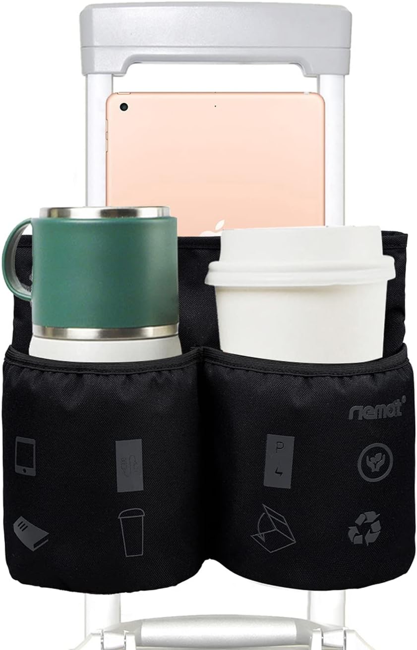 riemot Luggage Travel Cup Holder, Free Hand Drink Caddy – Hold Two Coffee Cups, Fits Roll on Suitcase Handles – Gifts for Travelers, Tourist, Flight Attendants Travelers Accessories