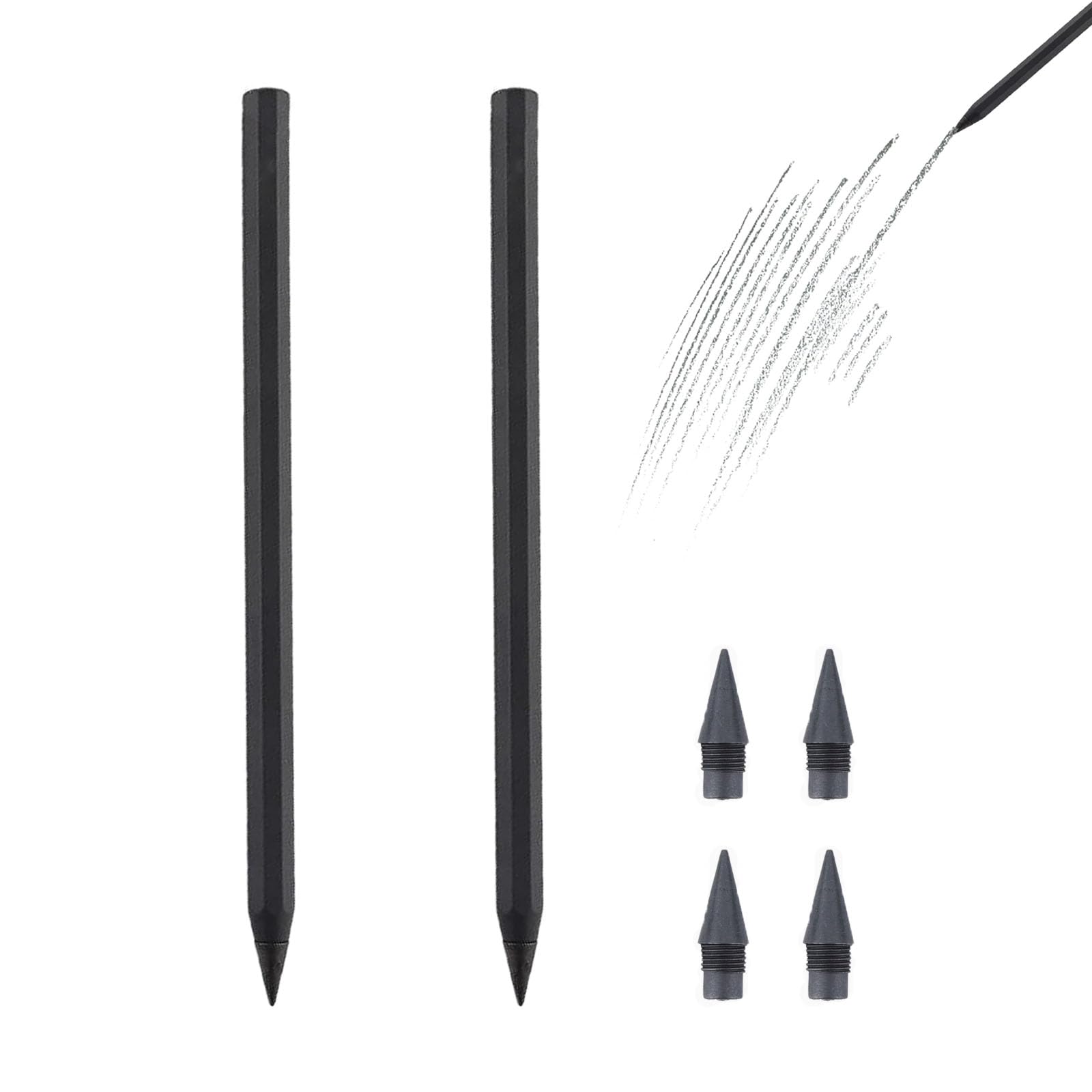 everpen Forever Pencil,Metal Infinity Pencil with Replaceable Nib, Metal Alloy Writing Instrument, With 12 Colored Refill Tips, Pencils for Drawing, Sketching and Writing (2pcs-Black)