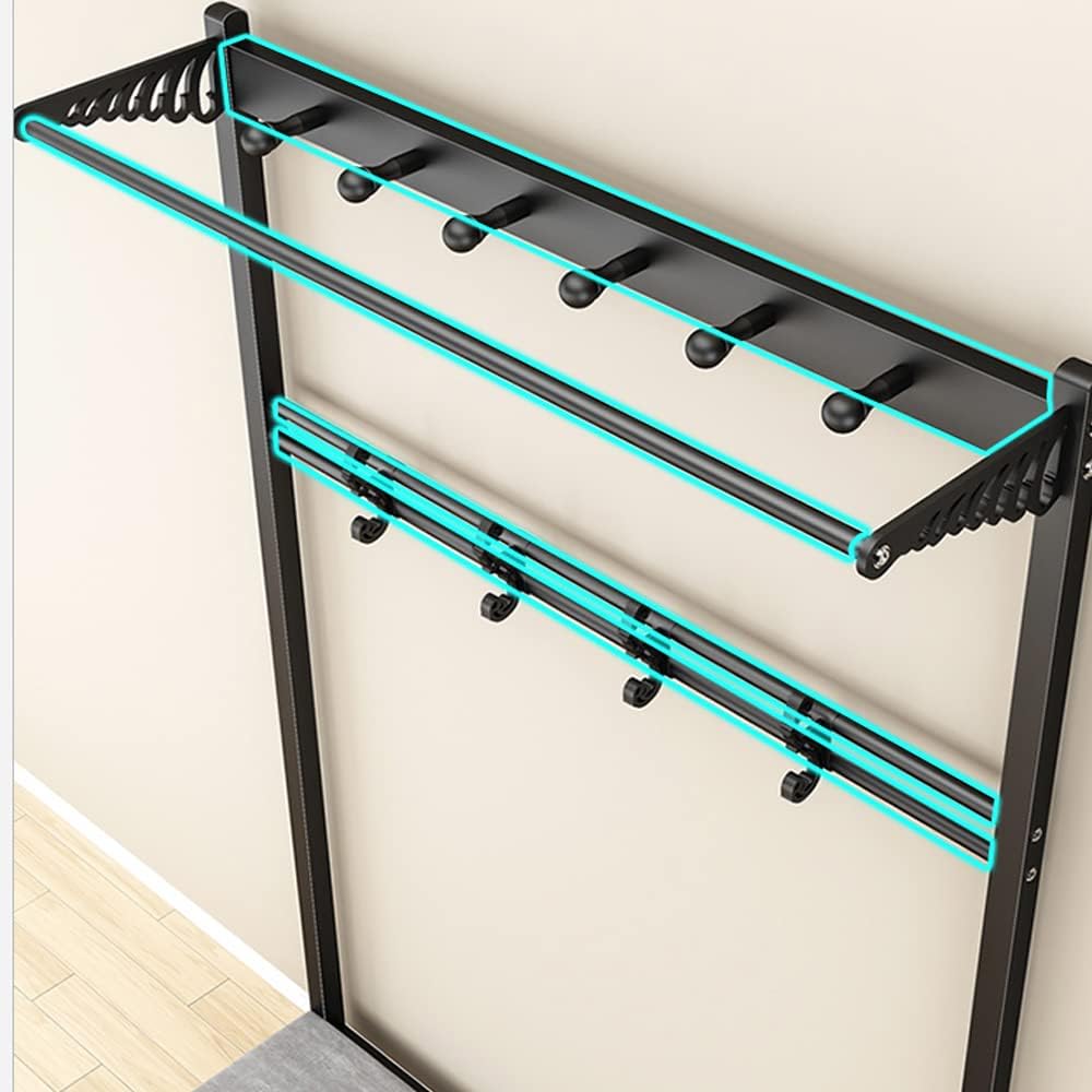 LITFAD 4-in-1 Coat Rack 67 inch Hall Tree with Shoe Bench for Entryway, Industrial Style Shoe Storage Shelf with Hanging Hooks and Hanging Rod for Living Room, Bedroom-Black 24" L x 13" W x 67" H