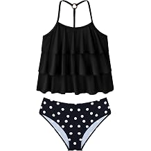 UIQUR Girls Swimsuit Two Pieces Bikini Set Ruffle Bathing Suits Adjustable Straps with Padad Tankini Swimwear