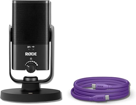 Rode NT-USB Mini USB Microphone for Podcasting, Streaming, Gaming and Vocal Recording with Rode SC17-Purple USB-C to USB-C Cable 5