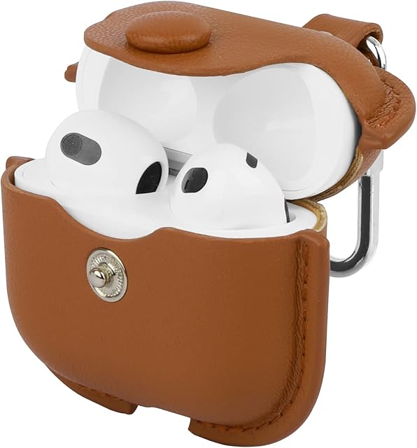 ZZLOVE Compatible with AirPods 3 Case(2021)-Genuine Shock-Resistant Leather Airpod 3 Case Cover with Keychain, Compatible with Personalised Apple Airpod 3rd Generation Case(Brown)