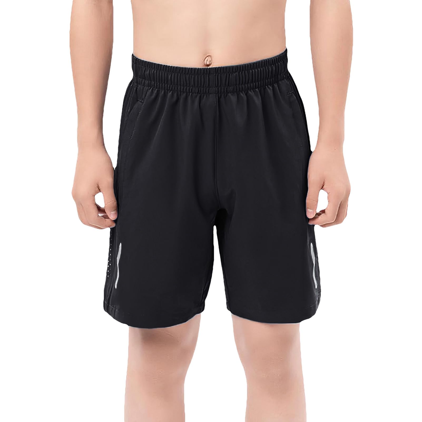 Garçons Lot de 2 Shorts de Sport Séchage Rapide Shorts de Running avec Poches Zippées et Bande Réfléchissante pour 4-13 Ans