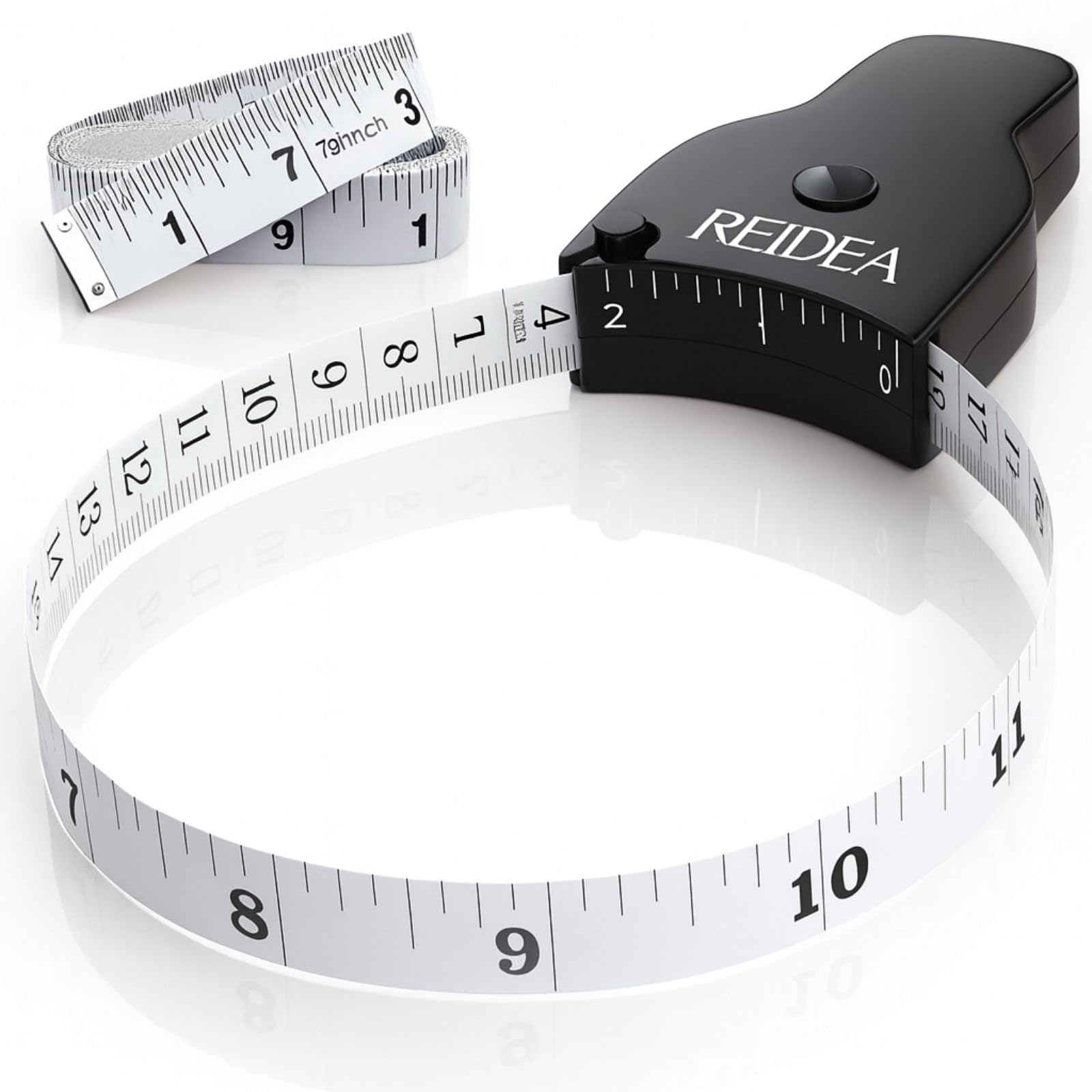 REIDEA Body Measuring Tape 60in (150cm), Ergnomic (Lock Pin/Push-Button Retract), Incl. Bonus Kit (1x 79in Clothing Measure Tape, 1 x 60in Mini Retractable Tape Measure), Black