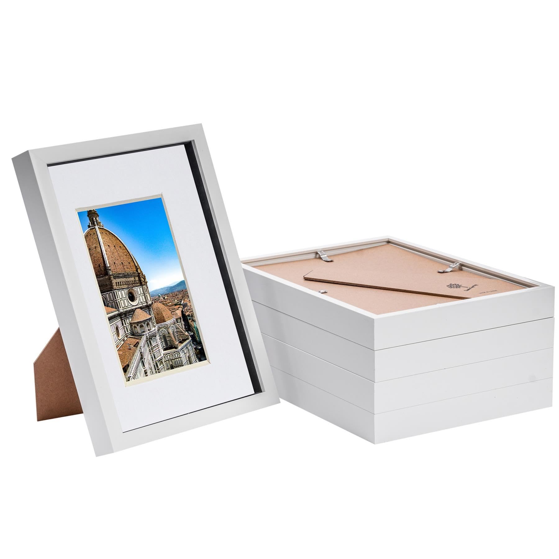 Nicola Spring White 3D Shadow Box Frames - A4 Frame (20X30cm) - A5 Mount (14X21cm) - Pack Of 5 - 3D Photo Box Picture Portrait Display Case Wedding Crafts