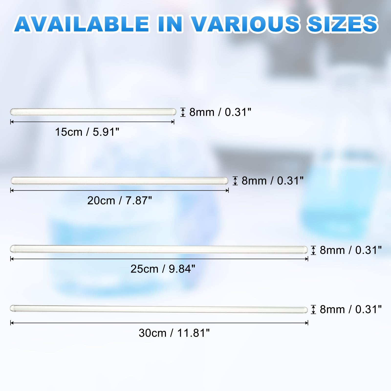 PATIKIL Varilla De Vidrio De Borosilicato, Varilla Mezcladora De Vidrio De 25Cm Y 8Mm De Diámetro Para Café Cócteles Y Laboratorio, 24 Unidades