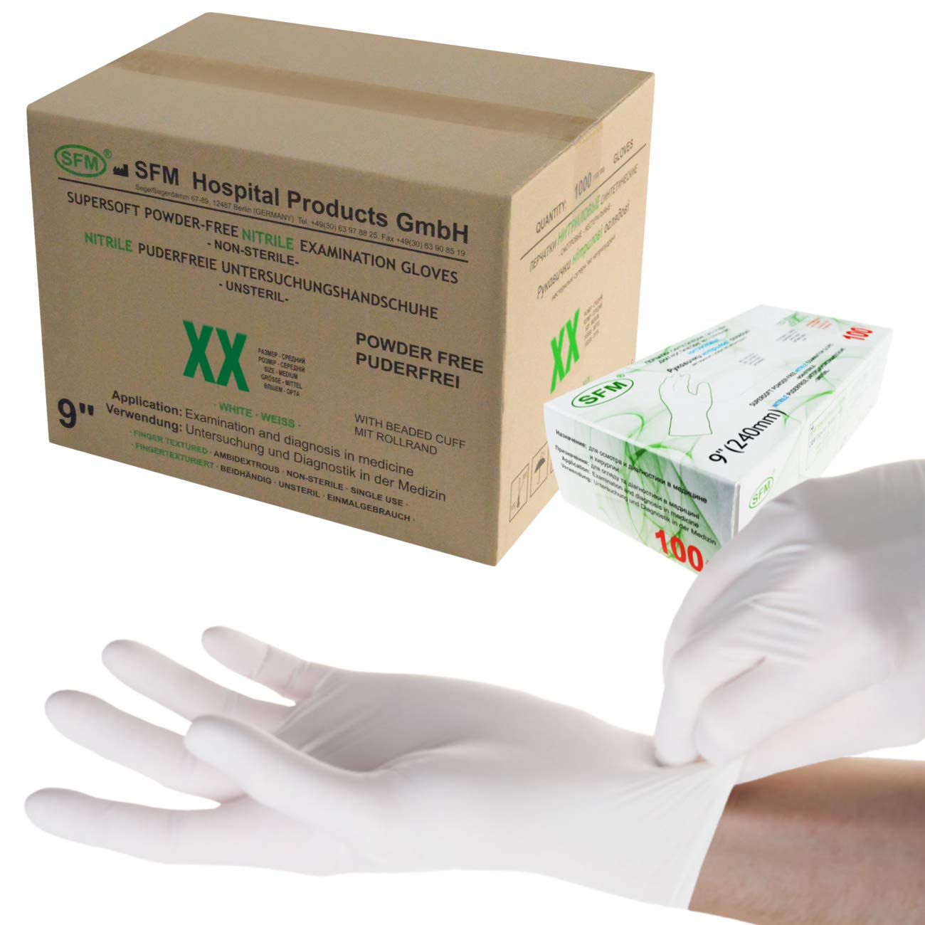 SFM ® SUPERSOFT Nitril : XS, S, M, L, XL weiß puderfrei F-tex Einweghandschuhe Einmalhandschuhe Untersuchungshandschuhe Nitrilhandschuhe L (1000)