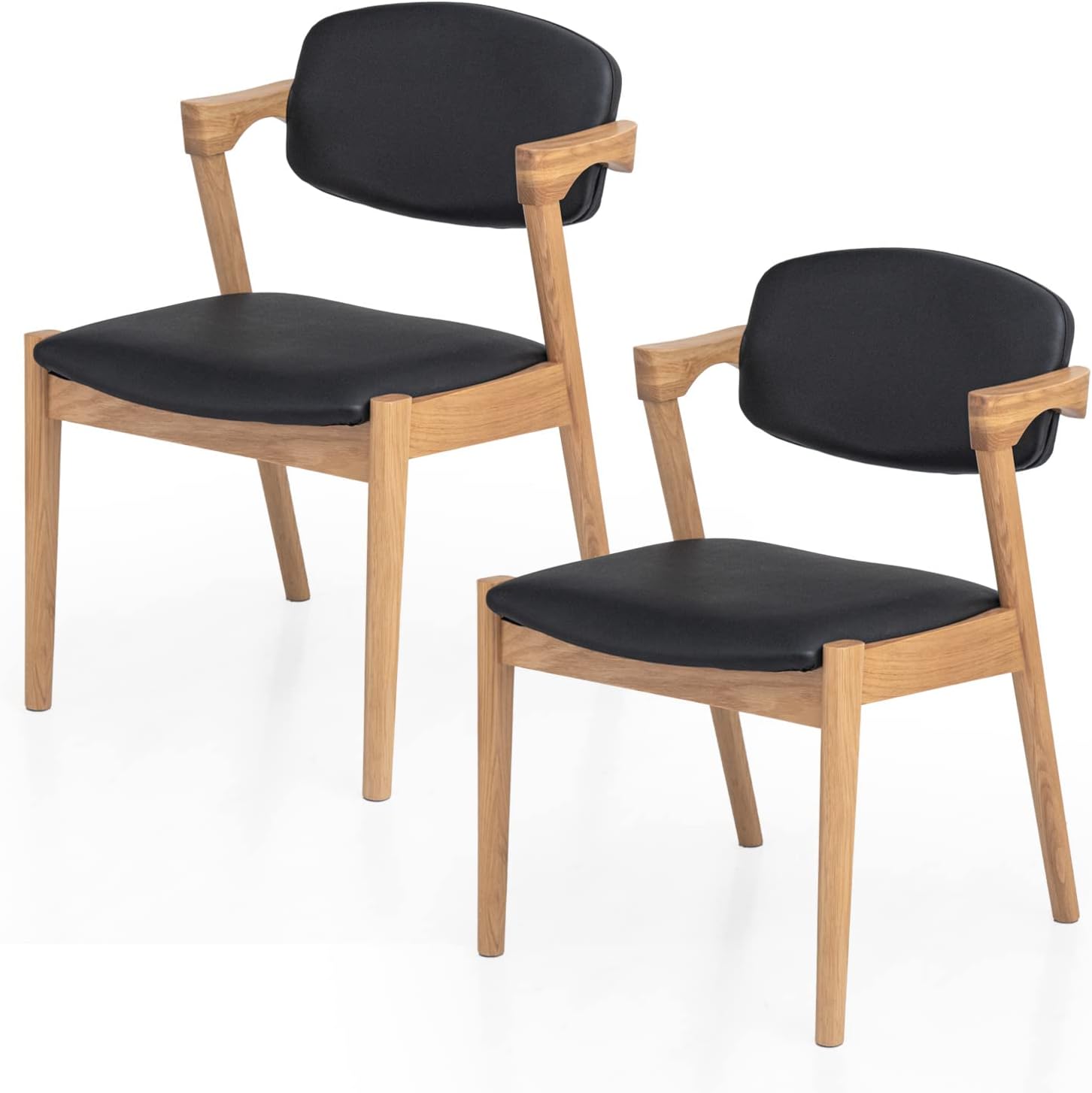 タンスのゲン ダイニングチェア 椅子 2脚セット ダイニング オーク材 天然木 座面 Pvc 北欧 モダン ブラック 翌日発送可能