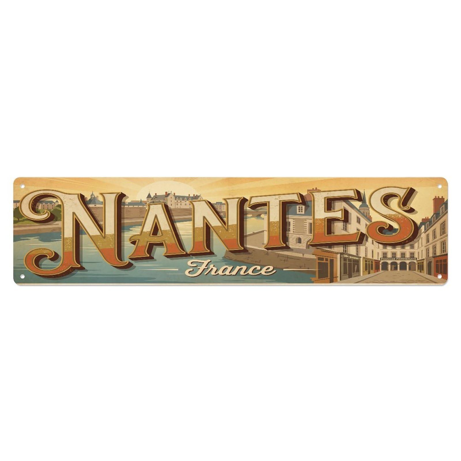 Metal Tin Sign Retro France Nantes Travel