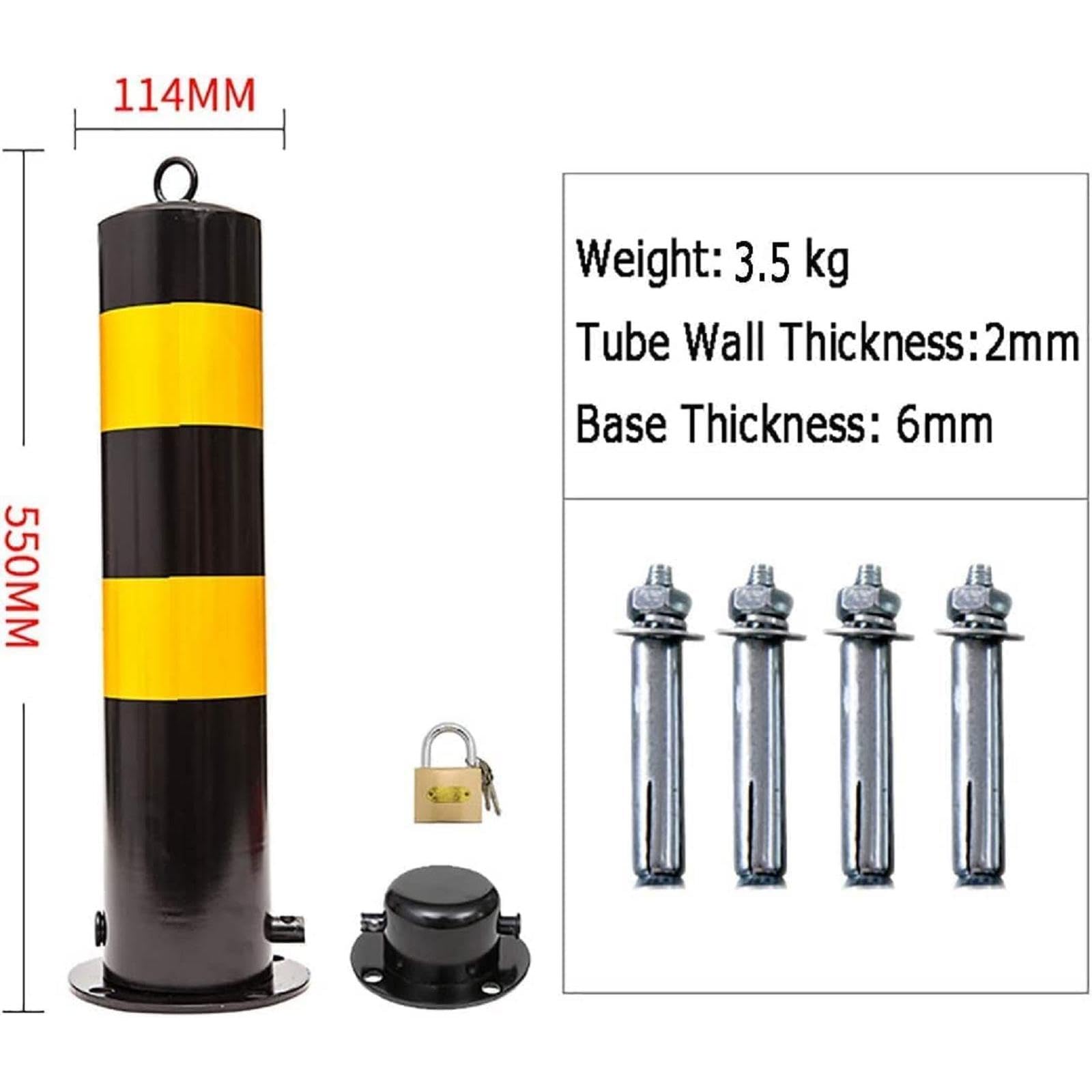 Paquete de 2 con candado – Postes desmontables for entradas vehículos y aceras, 8 puntos anclaje Bolardos estacionamiento acero(550x114mm)