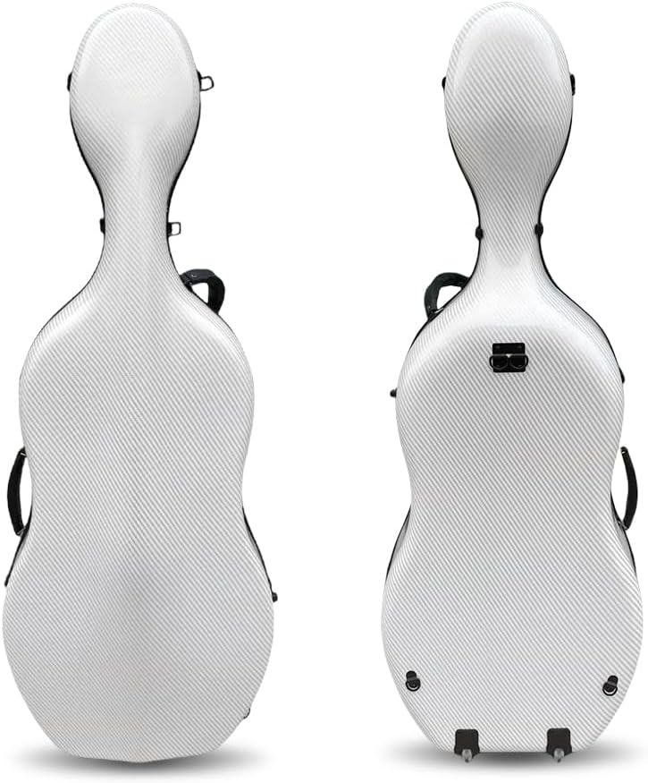 Cello case 4/4 hard with wheels,Straps Carbon Fiber cello box Lightweight Strong protect carry cello (White)
