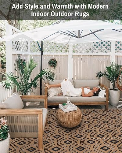 Outdoor Rugs - Reversible Mats, 5'X8' Plastic Straw Rug For Patio Clearance Waterproof, Indoor Outdoor Area Rug Carpet For Outside, Rv, Deck, Picnic, Beach, Trailer, Camping(Black & Brown) #TOP5
