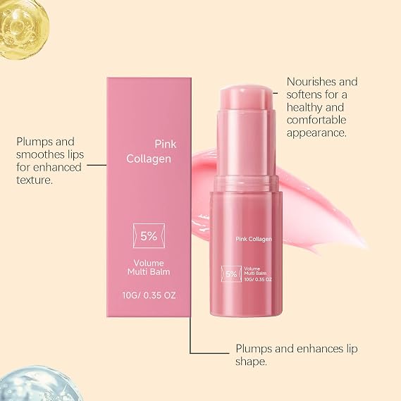 Pink Collagen Volume Multi Balm Stick,Multi-Purpose Anti-Aging Face Stick for Under-Eye, Neck, Forehead & Smile Lines,Firming & Lifting Collagen Booster,Wrinkle Bounce (1, pc)