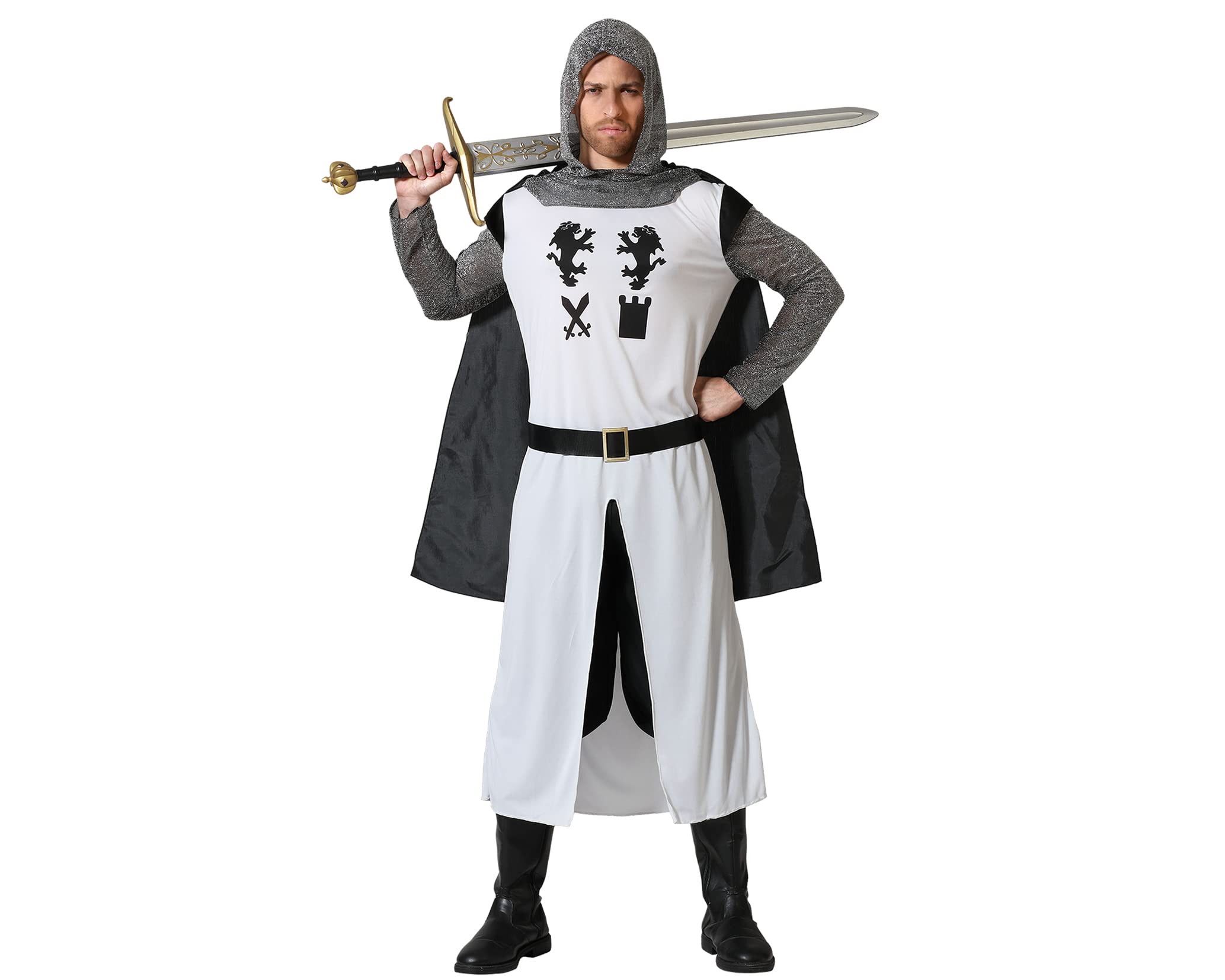Atosa Disfraz Traje Completo Caballero Noble Templario Medieval Cruzado Edad Media Hombre Adulto Blanco Con Capucha Y Capa Carnaval Halloween Emblema Blasón
