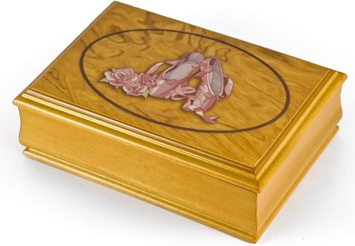 Traditional Music Box with Mirror - Dark Wood Tone 18 Note Handcrafted Music Box - Ballerina Pointe Shoe Design Musical Box - Many Songs to Choose - Somewhere Out There an American Tale