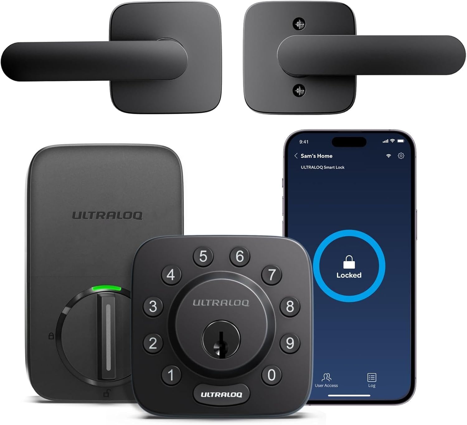 U-Bolt Smart Lock with Lever Set, Built-in WiFi Deadbolt, Remote Control, Matte Black