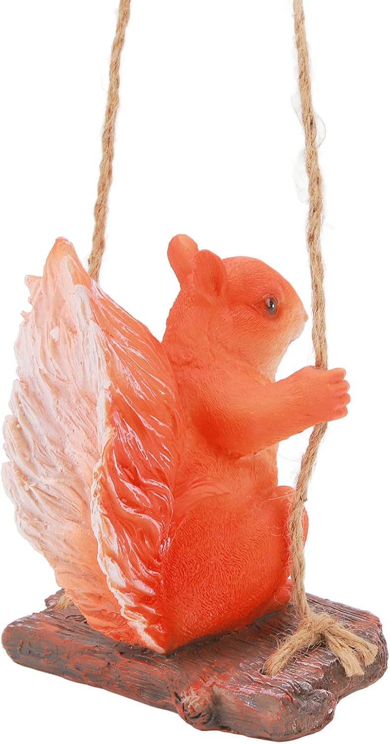 Cute Swing Squirrel Sculpture Garden Decor Outdoor Patio Ornament Animal Resin Figurine (Red Brown)