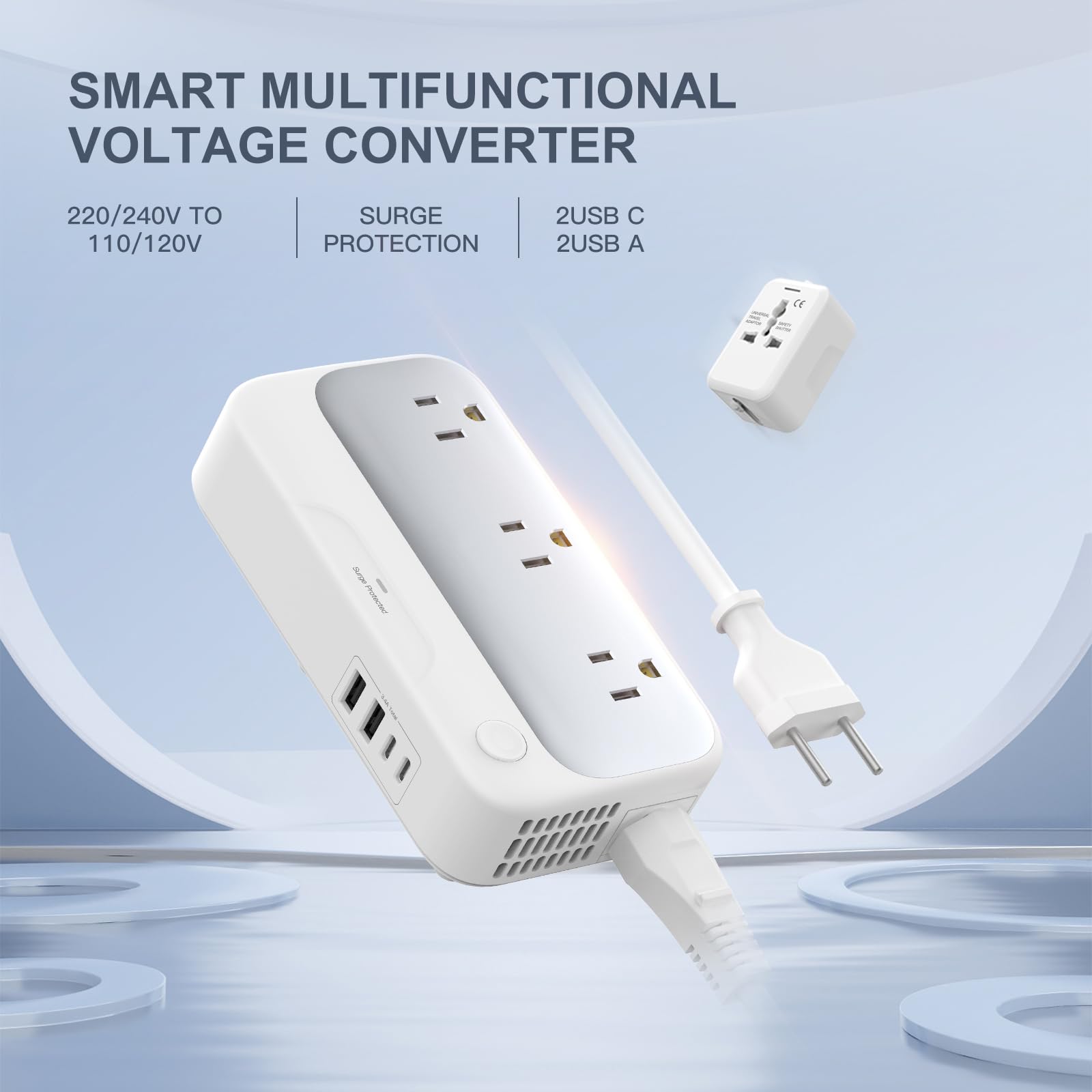 Convertitore di tensione universale da noi a Europa 220 V a 110 V Power Travel Converter Combo, adattatore europeo riduttore da 250 W 220 a 110 per Regno Unito Italia, Trasformatore da viaggio europeo