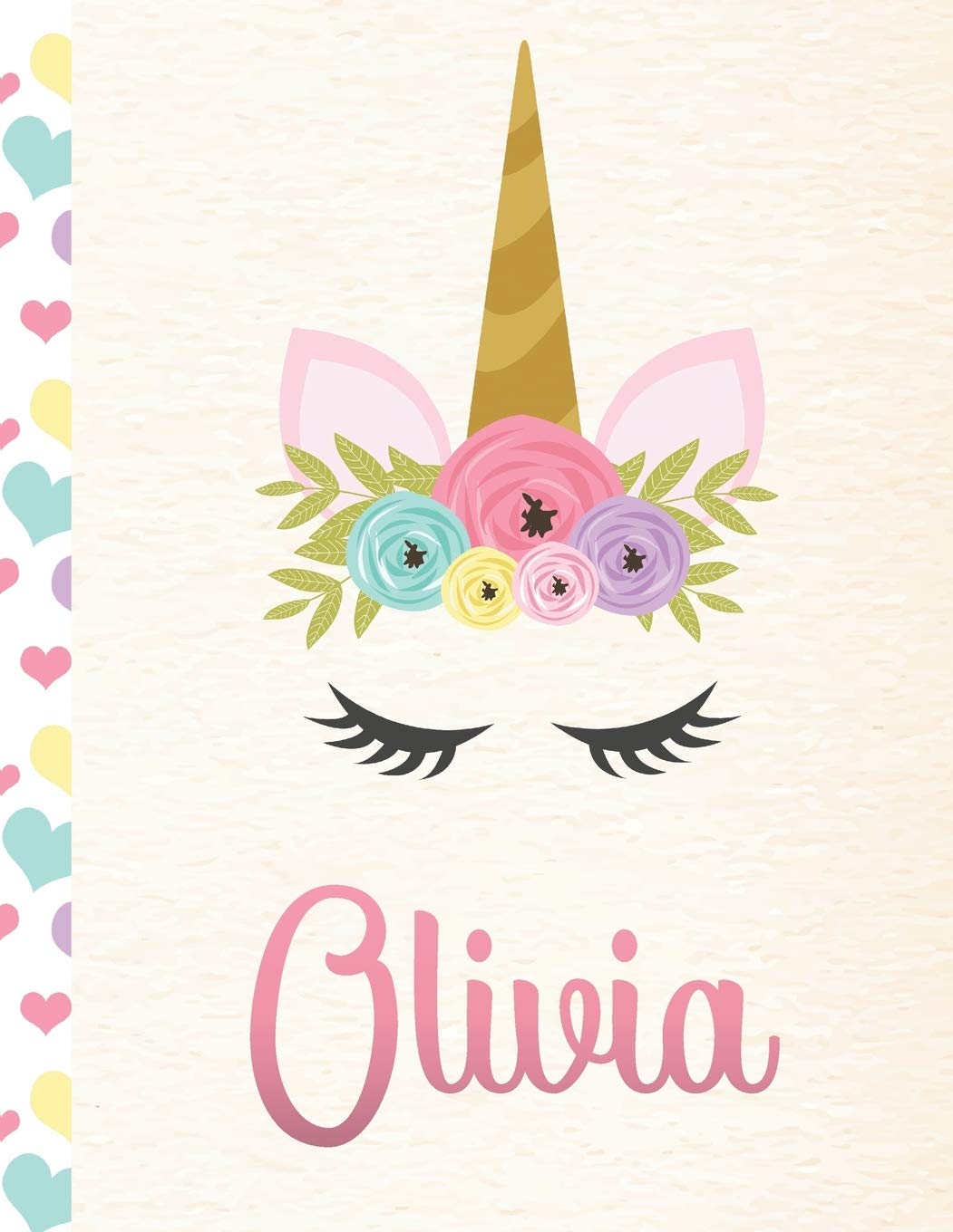 Olivia: Personalized Unicorn Primary Story Journal For Girls With Pink Name | Half Ruled Dotted Midline and Blank Picture Space | Kindergarten to ... | Grades K-2 Composition School Exercise Book