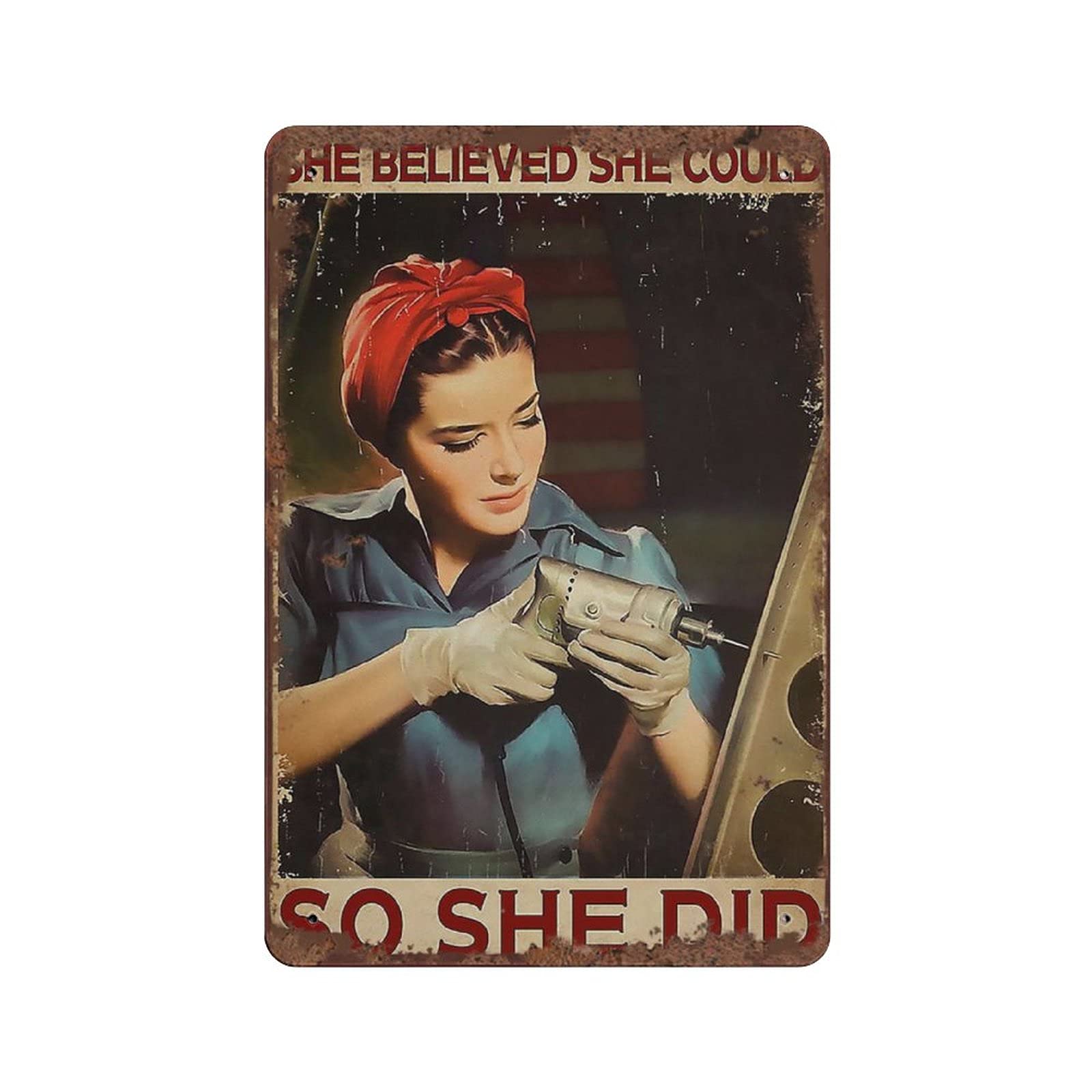 Dreacoss Female Electrician Believed She Could Vintage Tin Sign For Women Girl Sister Friends Metal Tin Sign For College Dorm Office Decor Lounge Decor Craft Room Decor Minimal Home Decor 12x8 Inch