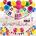 ZERODECO Birthday Decoration Set - Happy Birthday Banner, Bunting, 4 Paper Fans, 6 Paper Pom Poms, 10 Hanging Swirls, 20 Balloons - Multicoloured